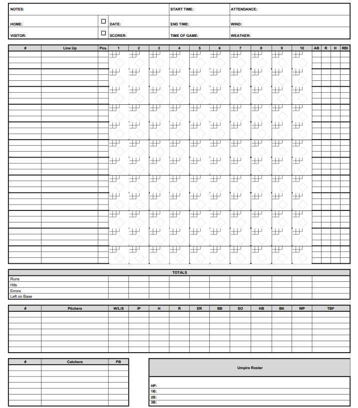 Example paper baseball scorebook